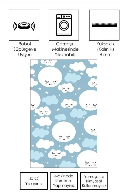 Machine Washable Non-Slip Stain-Resistant Star Pattern Baby and Kids Rug Play Mat-blue - 2