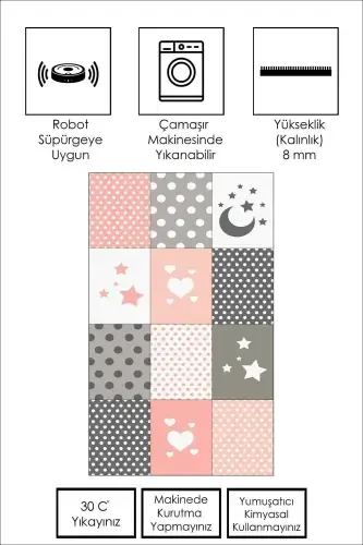 Machine Washable Non-Slip Stain-Resistant Star Patterned Baby and Kids Rug Play Mat-pink - WEST HOME (1)