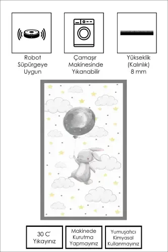 Machine Washable Non-Slip Stain Resistant Star Patterned Baby and Kids Rug Play Mat- White - 3