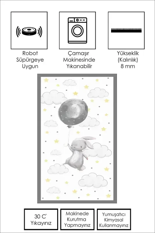 Machine Washable Non-Slip Stain Resistant Star Patterned Baby and Kids Rug Play Mat- White - 3