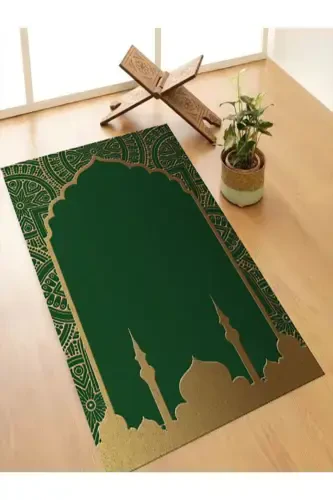 Machine Washable Stain Resistant Prayer Rug Non-Slip Base Tassel-Free SEC113-GREEN - 1