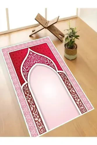 Machine Washable Stain Resistant Prayer Rug Non-Slip Base Tassel-Free Sec113-PINK - 1
