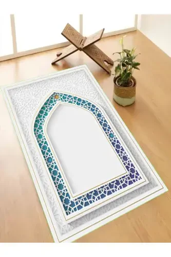 Machine Washable Stain Resistant Prayer Rug Non-Slip Base Tassel-Free Sec113-WHITE - 1