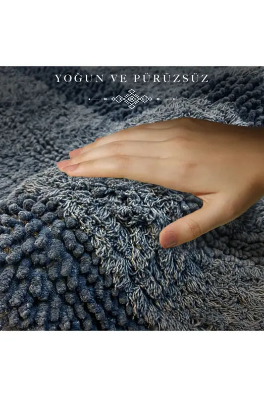 Macoroni Oval Antrasit 2'li Banyo Paspası Seti %100 Pamuklu Banyo Halısı Klozet Takımı-Antrasit - 5
