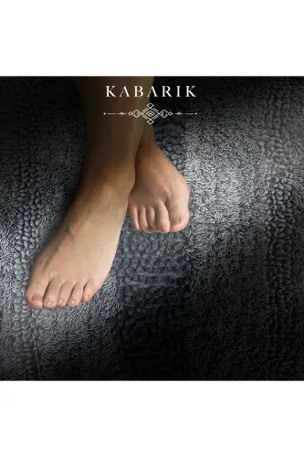 Macoroni Oval Antrasit 2'li Banyo Paspası Seti %100 Pamuklu Banyo Halısı Klozet Takımı-Antrasit - 3