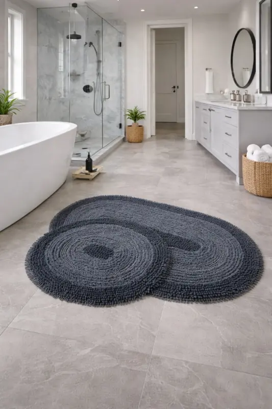 Macoroni Oval Antrasit 2'li Banyo Paspası Seti Doğal Pamuklu Banyo Halısı Klozet Takımı - Antrasit - AVANTAJ