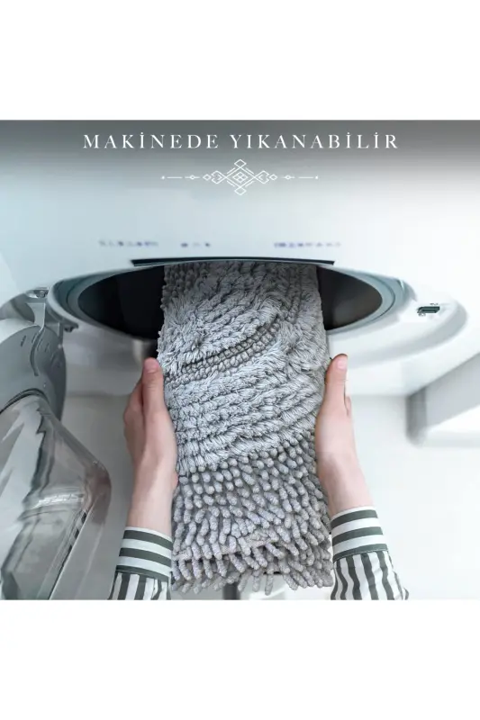 Macoroni Oval Gri 2'li Banyo Paspası Seti Doğal Pamuklu Banyo Halısı Klozet Takımı - Gri - 5