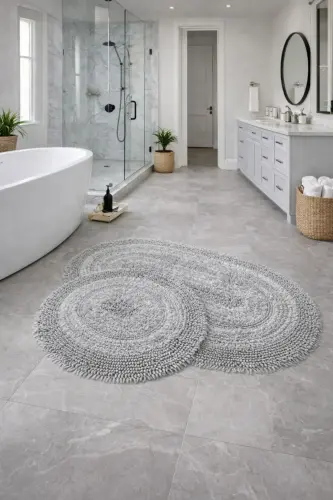 Macoroni Oval Gri 2'li Banyo Paspası Seti Doğal Pamuklu Banyo Halısı Klozet Takımı - Gri - 7