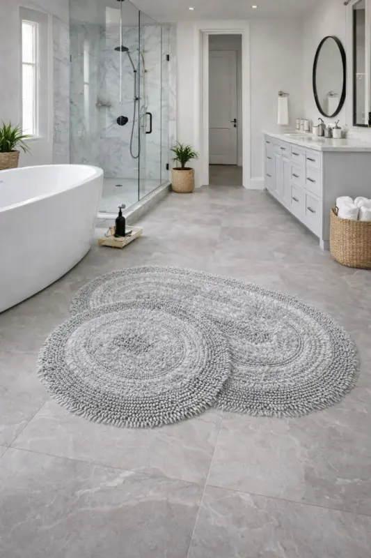 Macoroni Oval Gri 2'li Banyo Paspası Seti Doğal Pamuklu Banyo Halısı Klozet Takımı - Gri - 7