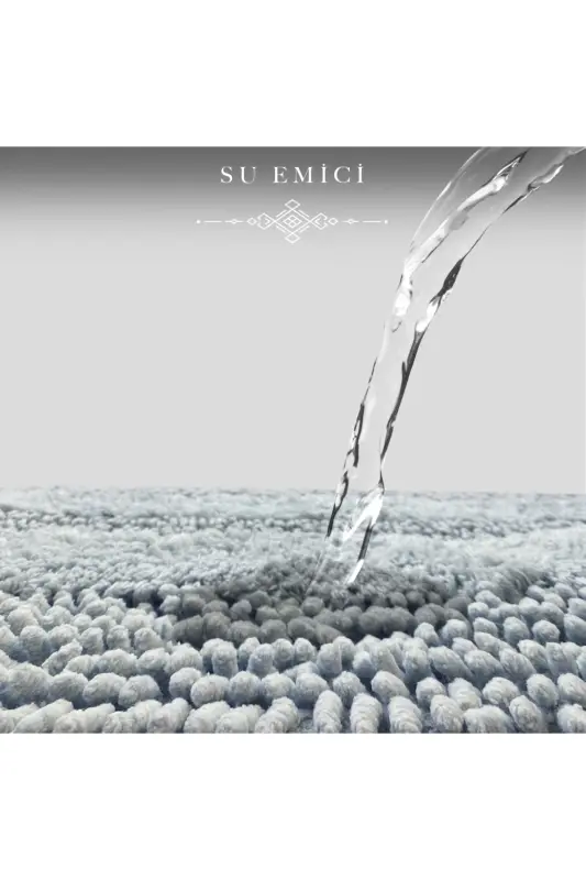 Macoroni Oval Gri 2'li Banyo Paspası Seti Doğal Pamuklu Banyo Halısı Klozet Takımı-Gri - 4