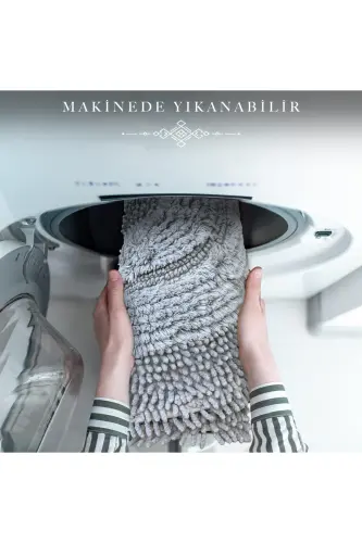 Macoroni Oval Gri 2'li Banyo Paspası Seti Doğal Pamuklu Banyo Halısı Klozet Takımı-Gri - 6