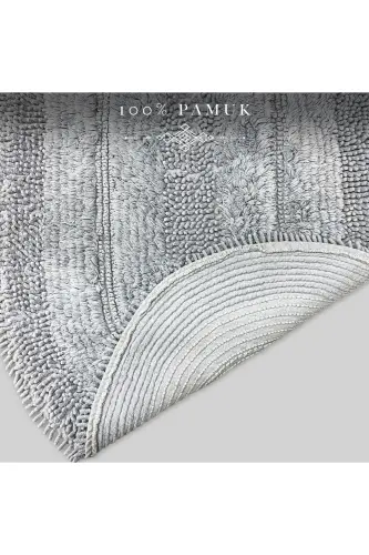 Macoroni Oval Gri 2'li Banyo Paspası Seti Doğal Pamuklu Banyo Halısı Klozet Takımı-Gri - AVANTAJ (1)