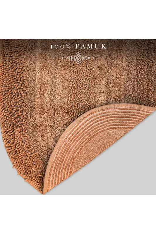 Macoroni Oval Kahve 2'li Banyo Paspası Seti %100 Pamuklu Banyo Halısı Klozet Takımı-Kahve - 2