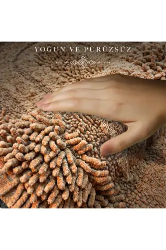 Macoroni Oval Kahve 2'li Banyo Paspası Seti %100 Pamuklu Banyo Halısı Klozet Takımı-Kahve - 5