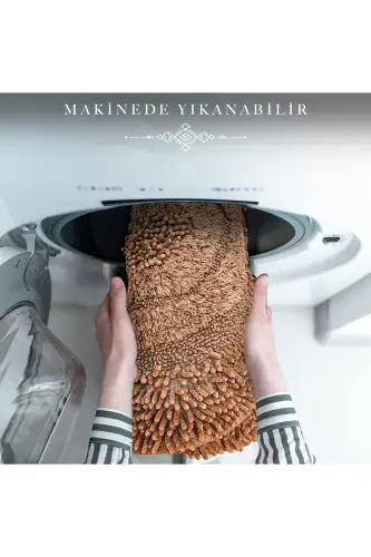 Macoroni Oval Kahve 2'li Banyo Paspası Seti %100 Pamuklu Banyo Halısı Klozet Takımı-Kahve - 6