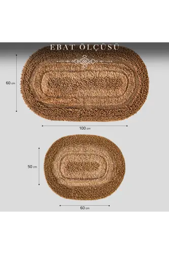 Macoroni Oval Kahve 2'li Banyo Paspası Seti %100 Pamuklu Banyo Halısı Klozet Takımı-Kahve - 7