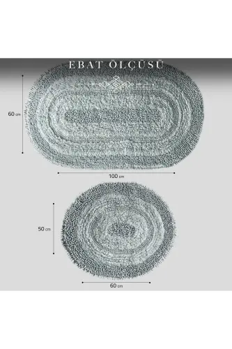 Macoroni Oval Mint 2'li Banyo Paspası Seti %100 Pamuklu Banyo Halısı Klozet Takımı-Mint - 7