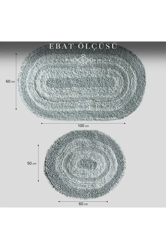 Macoroni Oval Mint 2'li Banyo Paspası Seti %100 Pamuklu Banyo Halısı Klozet Takımı-Mint - 7