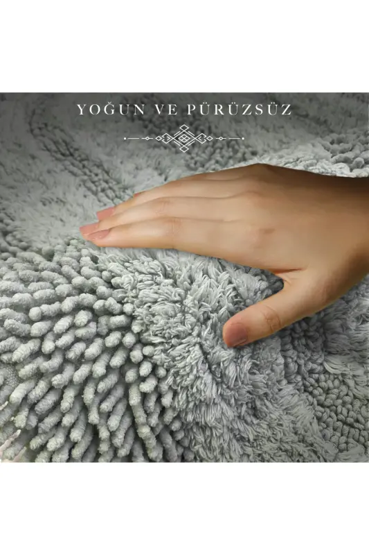 Macoroni Oval Mint 2'li Banyo Paspası Seti %100 Pamuklu Banyo Halısı Klozet Takımı-Mint - 5