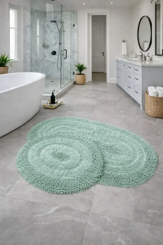 Macoroni Oval Mint 2'li Banyo Paspası Seti Doğal Pamuklu Banyo Halısı Klozet Takımı - Mint - AVANTAJ