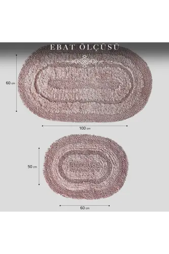 Macoroni Oval Powder 2-Piece Bath Mat Set Natural Cotton Bath Rug Toilet Seat Cover-Powder - 7