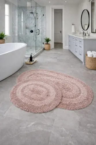 Macoroni Oval Powder 2-Piece Bath Mat Set Natural Cotton Bath Rug Toilet Seat Cover-Powder - 7