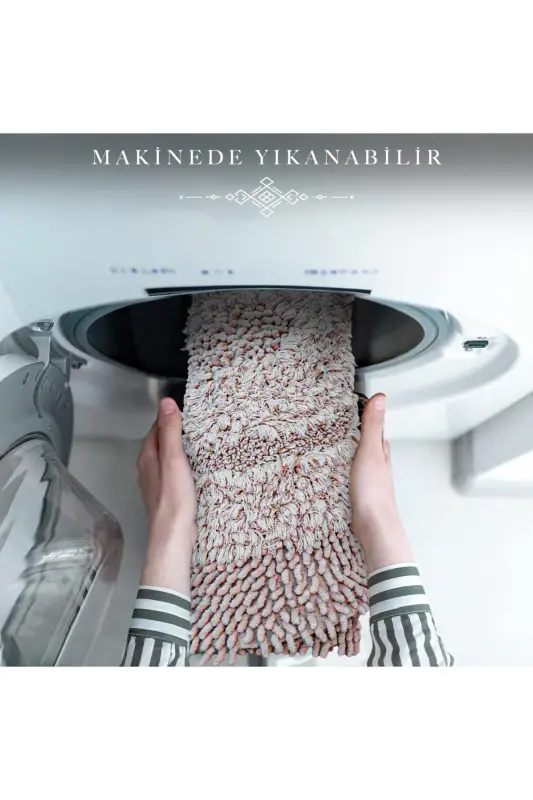 Macoroni Oval Pudra 2'li Banyo Paspası Seti %100 Pamuklu Banyo Halısı Klozet Takımı - Pudra - 2