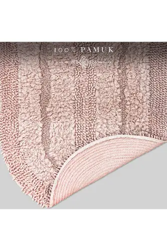 Macoroni Oval Pudra 2'li Banyo Paspası Seti %100 Pamuklu Banyo Halısı Klozet Takımı-Pudra - 3
