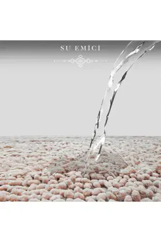 Macoroni Oval Pudra 2'li Banyo Paspası Seti Doğal Pamuklu Banyo Halısı Klozet Takımı-Pudra - 4