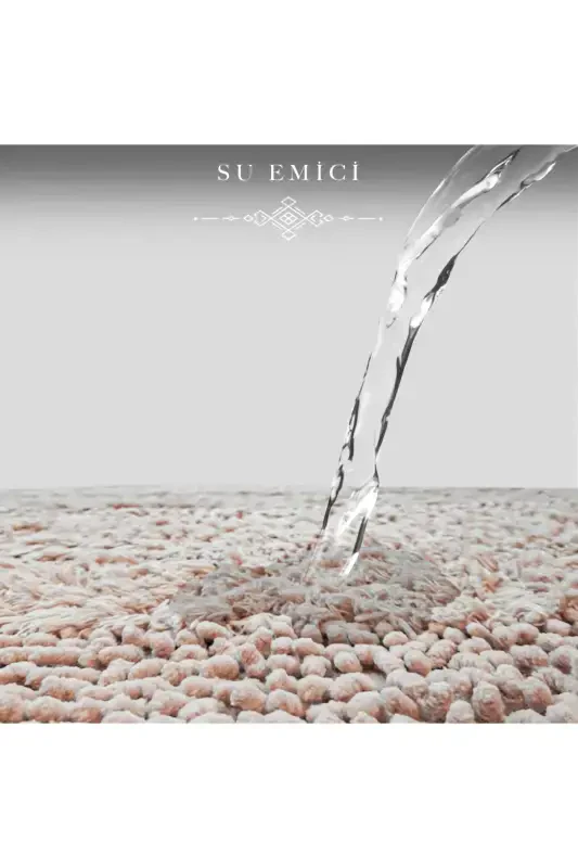 Macoroni Oval Pudra 2'li Banyo Paspası Seti Doğal Pamuklu Banyo Halısı Klozet Takımı-Pudra - 4