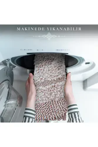 Macoroni Oval Pudra 2'li Banyo Paspası Seti Doğal Pamuklu Banyo Halısı Klozet Takımı-Pudra - 6