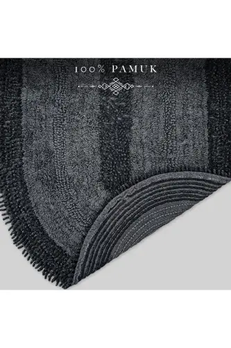 Macoroni Oval Siyah 2'li Banyo Paspası Seti %100 Pamuklu Banyo Halısı Klozet Takımı-Siyah - DOKUMACIOĞLU (1)