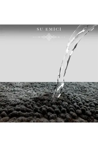 Macoroni Oval Siyah 2'li Banyo Paspası Seti %100 Pamuklu Banyo Halısı Klozet Takımı-Siyah - 4