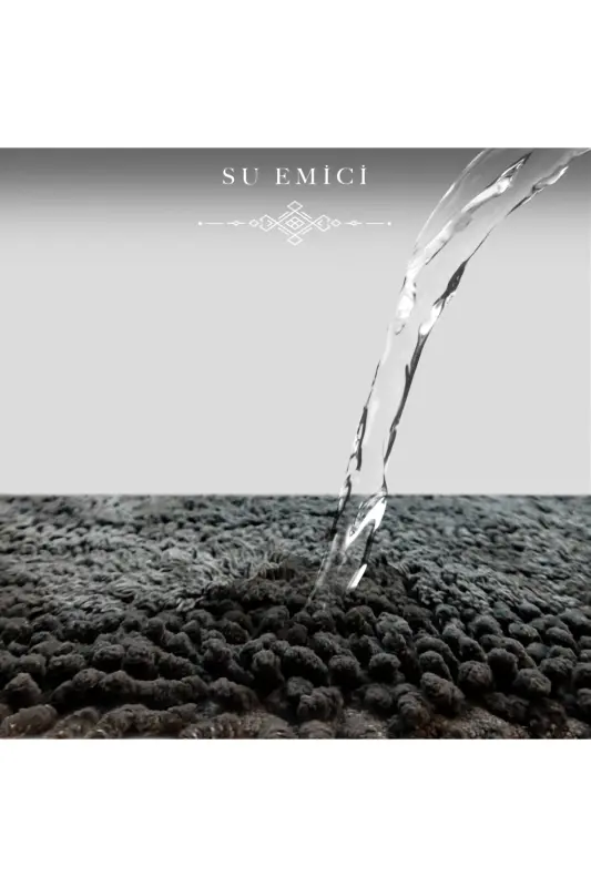 Macoroni Oval Siyah 2'li Banyo Paspası Seti %100 Pamuklu Banyo Halısı Klozet Takımı-Siyah - 4