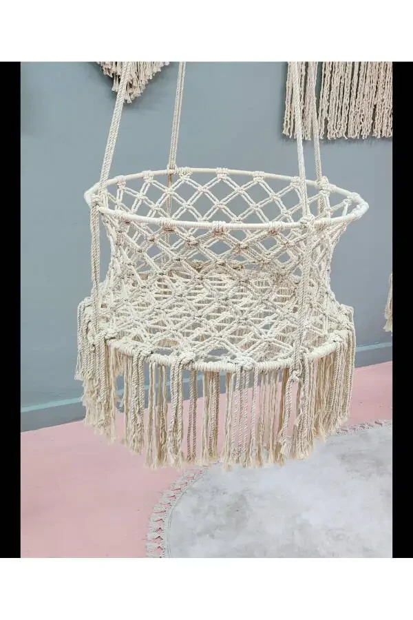 Macrame Crib, 80cm diameter Baby Cradle - 2