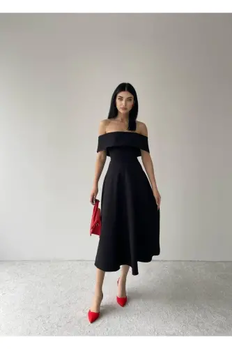 Madanno Yaka Midi Boy Atlas Dress - black - 7
