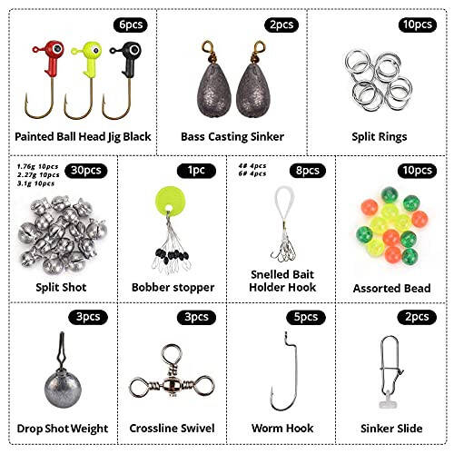 MadBite Freshwater Terminal Tackle Kits, 181 pcs, Fishing Hooks, Fishing Accessory Gear, Fishing Tackle, Fishing Weights & Sinkers, Jig Hooks, Floats and Bobbers - 8