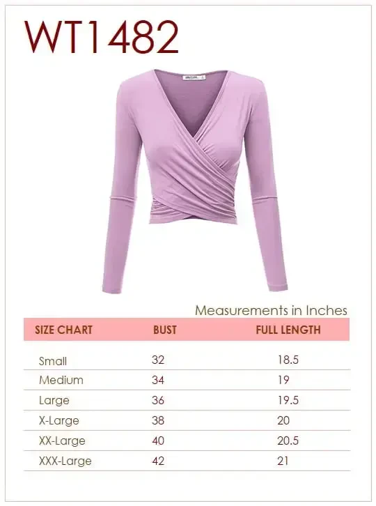 Made by Johnny Women's Deep V Neck Long Sleeve Cross Wrap Fitted Crop Top L AQUA - MADE BY JOHNNY