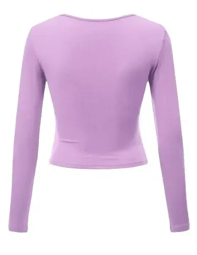 Made by Johnny Women's Deep V Neck Long Sleeve Cross Wrap Fitted Crop Top XL LILAC - 4