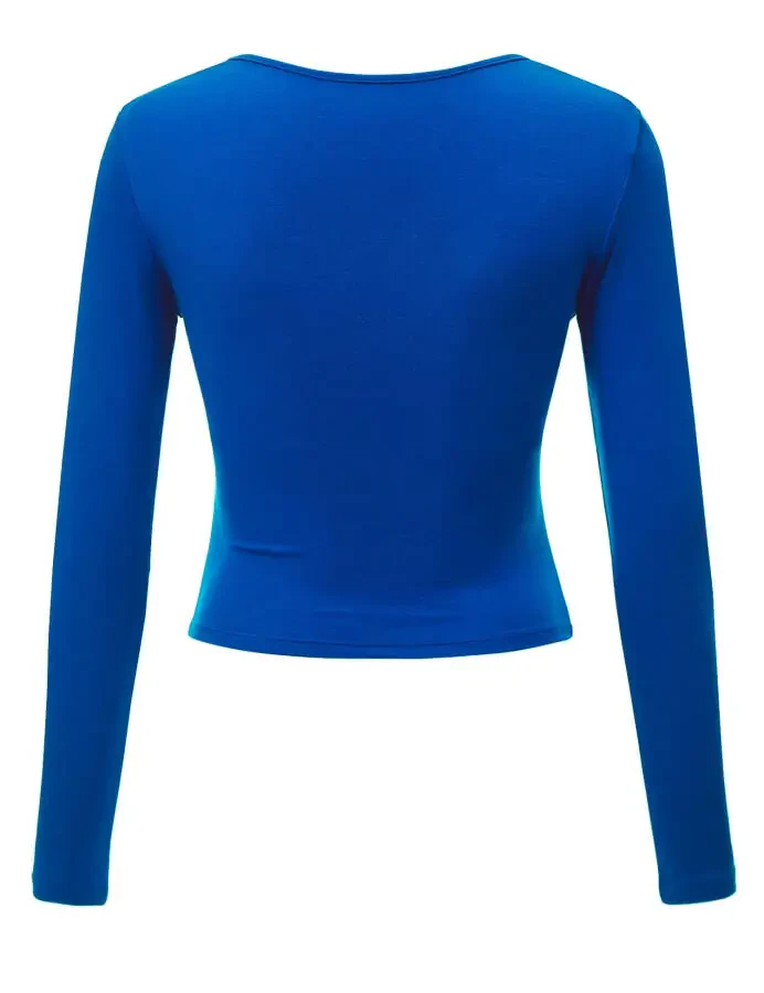 Made by Johnny Women's Deep V Neck Long Sleeve Cross Wrap Fitted Crop Top XL ROYAL_BRITE - 3