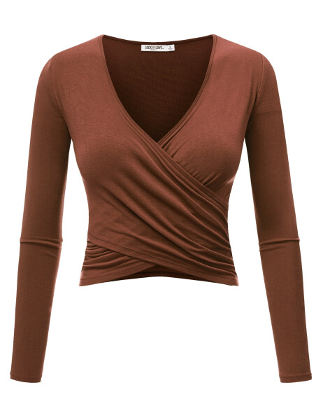 Made by Johnny Women's Deep V Neck Long Sleeve Cross Wrap Fitted Crop Top XXL RUST - MADE BY JOHNNY