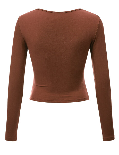 Made by Johnny Women's Deep V Neck Long Sleeve Cross Wrap Fitted Crop Top XXL RUST - 3