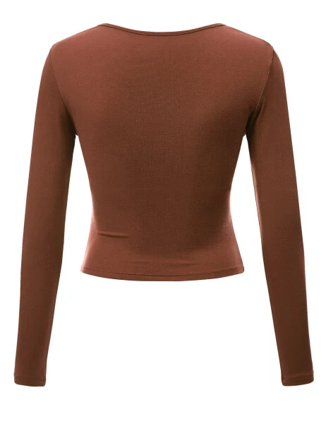 Made by Johnny Women's Deep V Neck Long Sleeve Cross Wrap Fitted Crop Top XXL RUST - 3