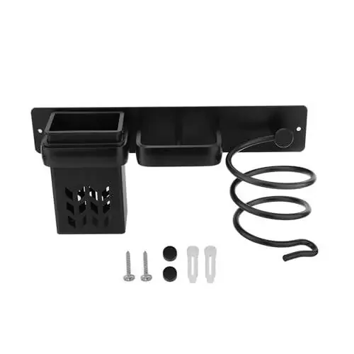 Madlife Garage Hair Tool Organizer Wall Mount, Dryer and Straightener Holder, Bathroom Hair Styling Care Tool Organizer, Multi-Functional Space Storage Bracket with Plug Hook (Black) - 2