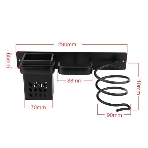 Madlife Garage Soch Asboblari Devoriyga O'rnatiladigan Organizator, Feni va To'g'rilovchi Ushlangich, Hammom Soch Tarash Parvarishlash Asboblari Organizatori, Ko'p Funktsional Joyni Saqlash Braketi Vilkasi Kancasi Bilan (Qora) - 7