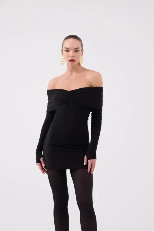 Madonna Collar Lined Mini Dreamer Dress Black - 8