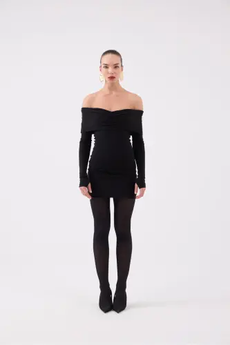 Madonna Collar Lined Mini Dreamer Dress Black - 9