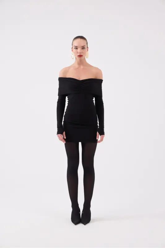 Madonna Collar Lined Mini Dreamer Dress Black - 9