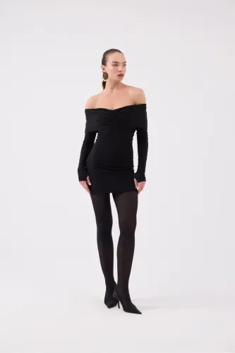 Madonna Collar Lined Mini Dreamer Dress Black - 12