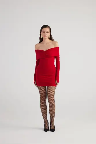 Madonna Collar Lined Mini Dreamer Dress Black Red-Red 